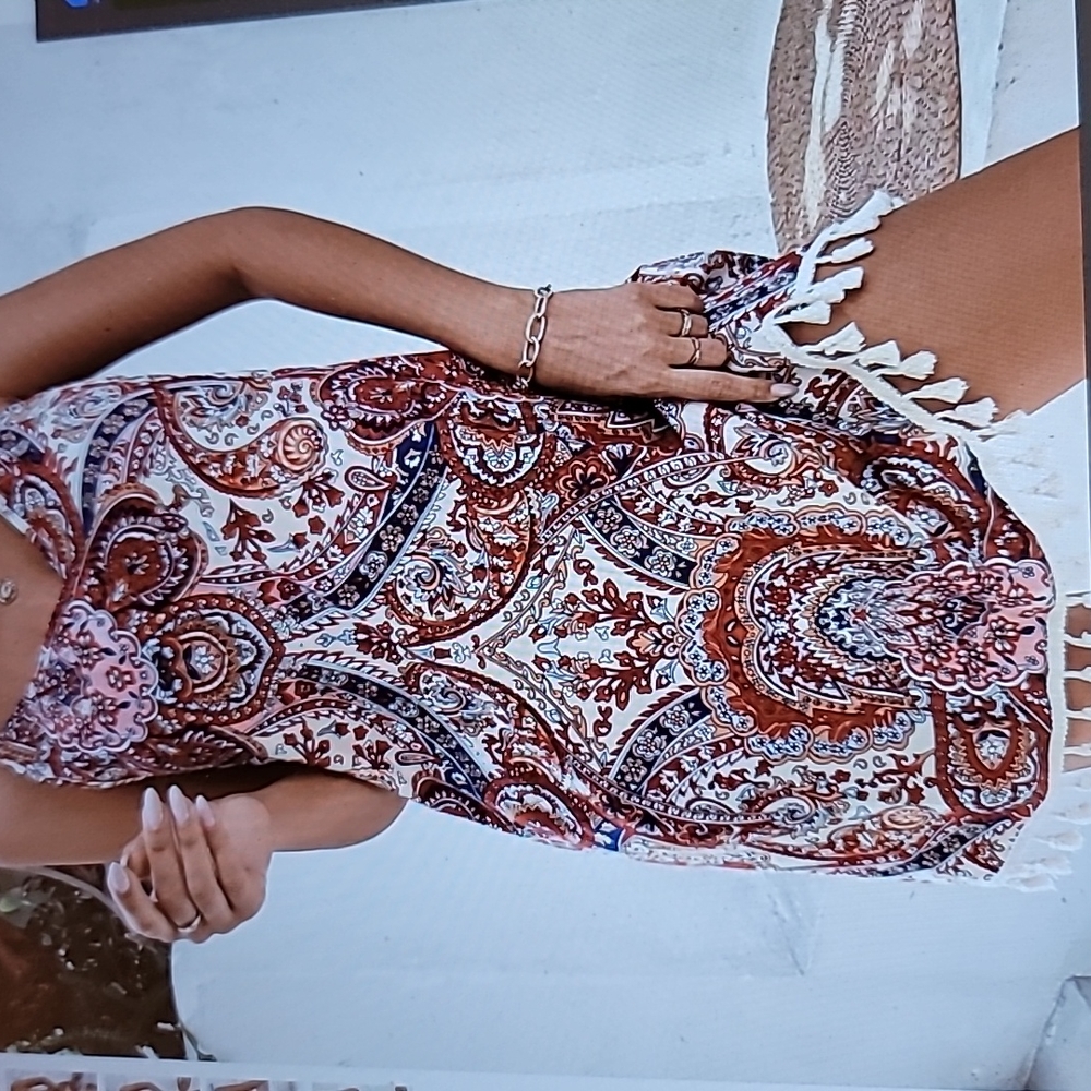 NWOT Paisley & Floral Print Tassle Dress